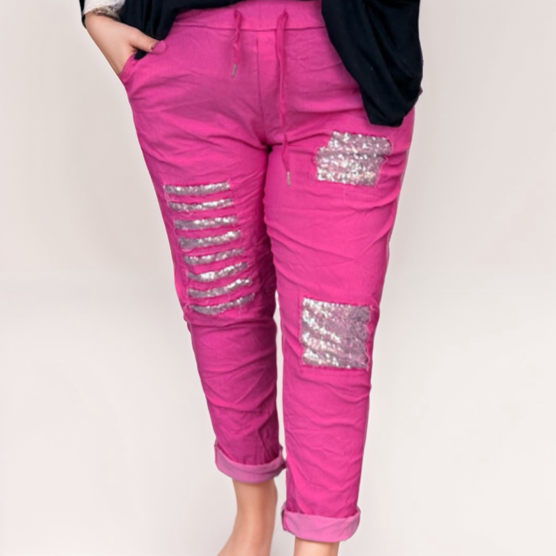 ROCKTHOSECURVES STRETCHY MAGIC TROUSERS / JEANS WITH SEQUIN PATCHES