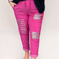 ROCKTHOSECURVES STRETCHY MAGIC TROUSERS / JEANS WITH SEQUIN PATCHES