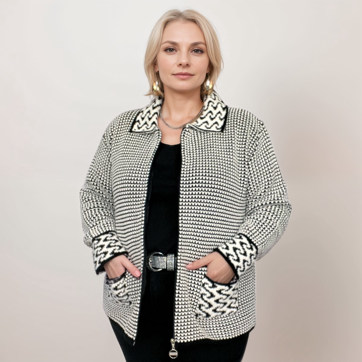 ROCKTHOSECURVES ZIP UP CARDIGAN WITH COLLAR + POCKETS