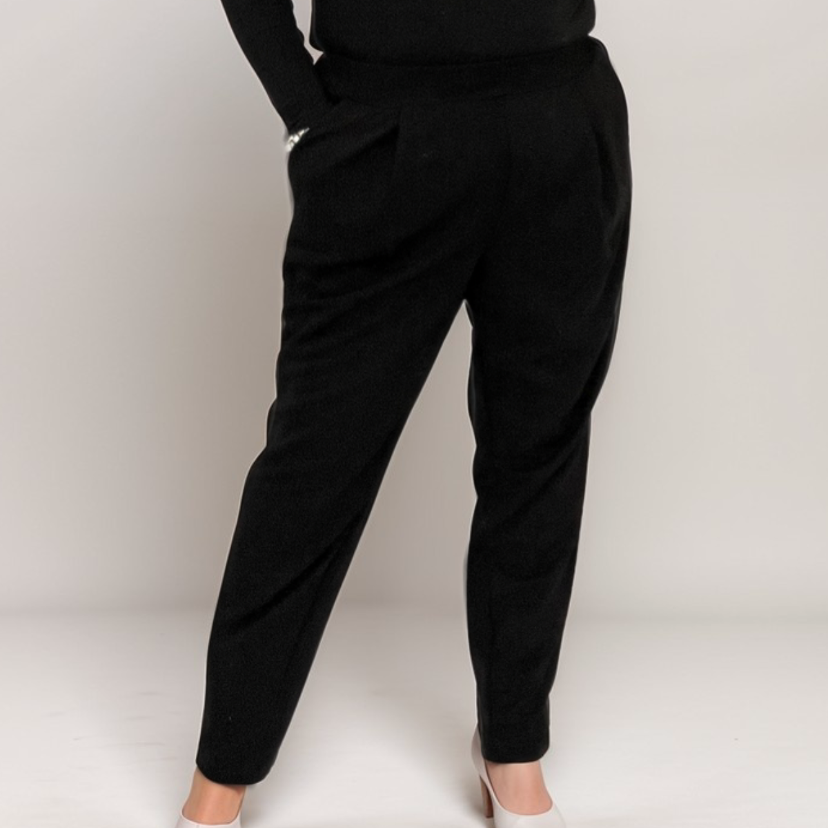 ROCKTHOSECURVES PLAIN BLACK ELASTICATED WAIST TROUSERS WITH SIDE POCKETS