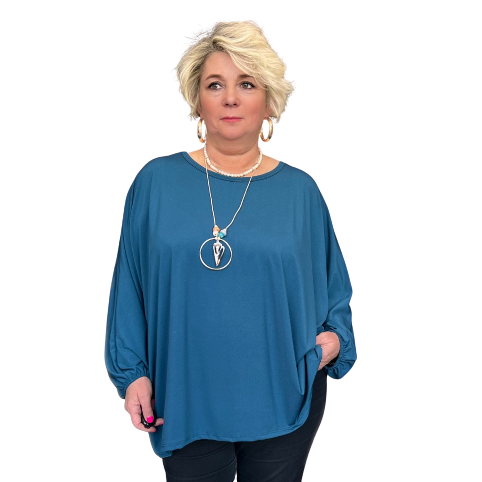 OVERSIZED BATWING BLOUSE / TOP WITH NECKLACETEAL / UK 12-14