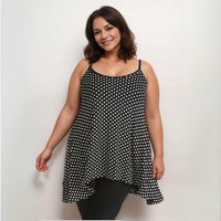 ROCKTHOSECURVES POLKA DOT CAMI VEST SWING TOP WITH HANKY HEM