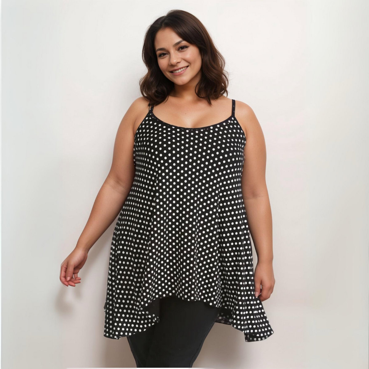 ROCKTHOSECURVES POLKA DOT CAMI VEST SWING TOP WITH HANKY HEM