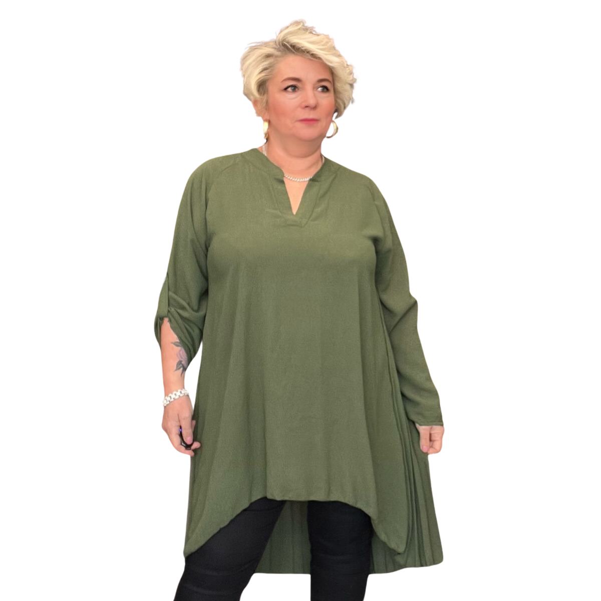 OVERSIZED LONG DIPPED HEM SHIRT / BLOUSE WITH PLEATED BACK