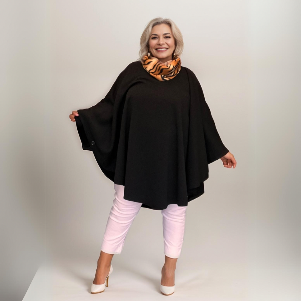 FLEECE POLO NECK OVERSIZED PONCHO / JUMPERBLACK / ONE SIZE