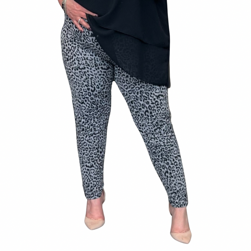 ROCKTHOSECURVES LEOPARD PRINT SOFT STRETCHY LEGGINGSGREY LEOPARD / UK 12-14