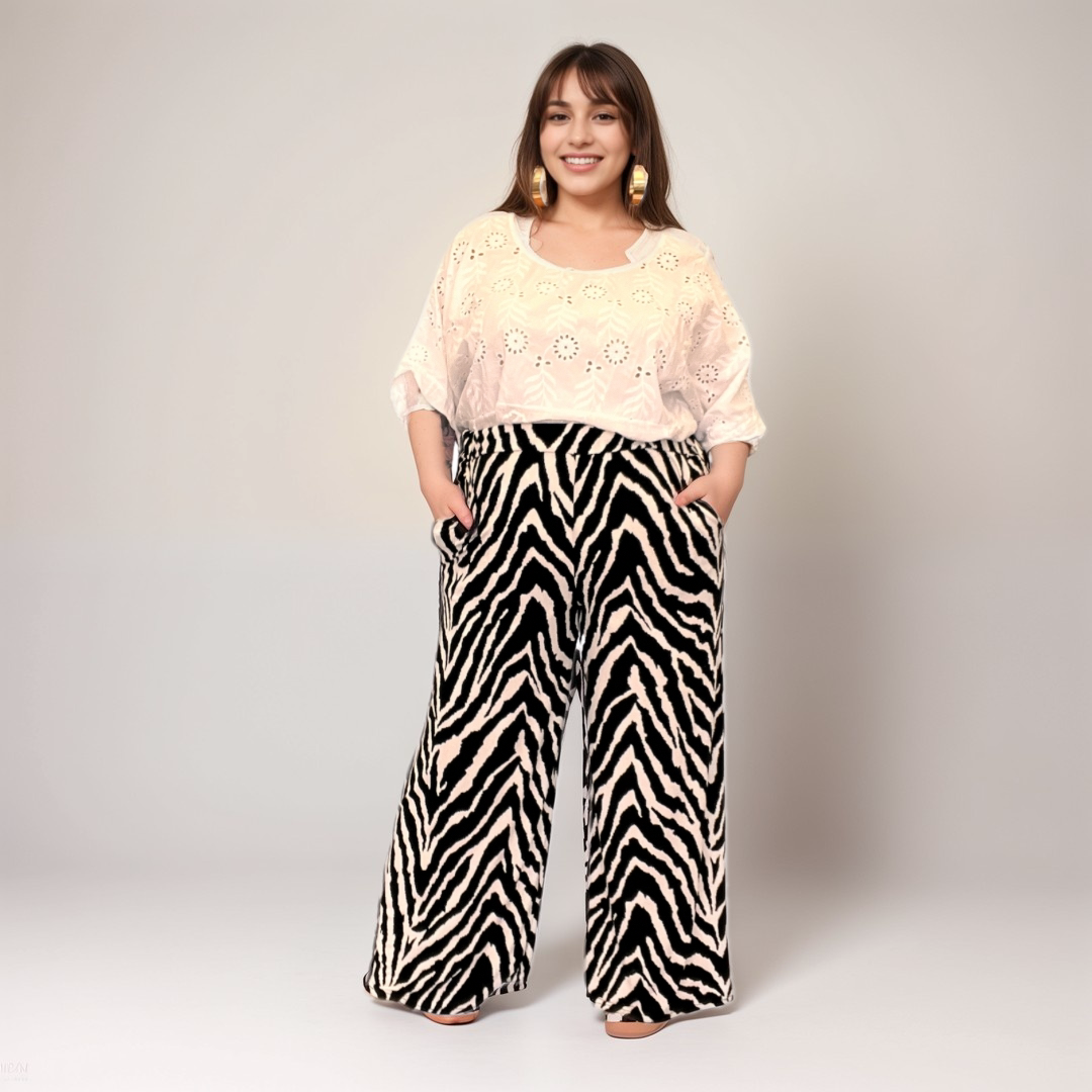 ROCKTHOSECURVES BLACK WHITE ZEBRA PRINT ELASTICATED WAIST PALAZZO TROUSERS