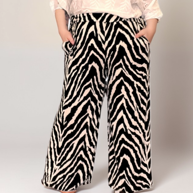 ROCKTHOSECURVES BLACK WHITE ZEBRA PRINT ELASTICATED WAIST PALAZZO TROUSERS