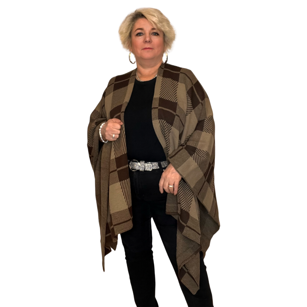 THICK KNITTED SOFT FEEL BOLD CHECK PRINT SHAWL / SCARF