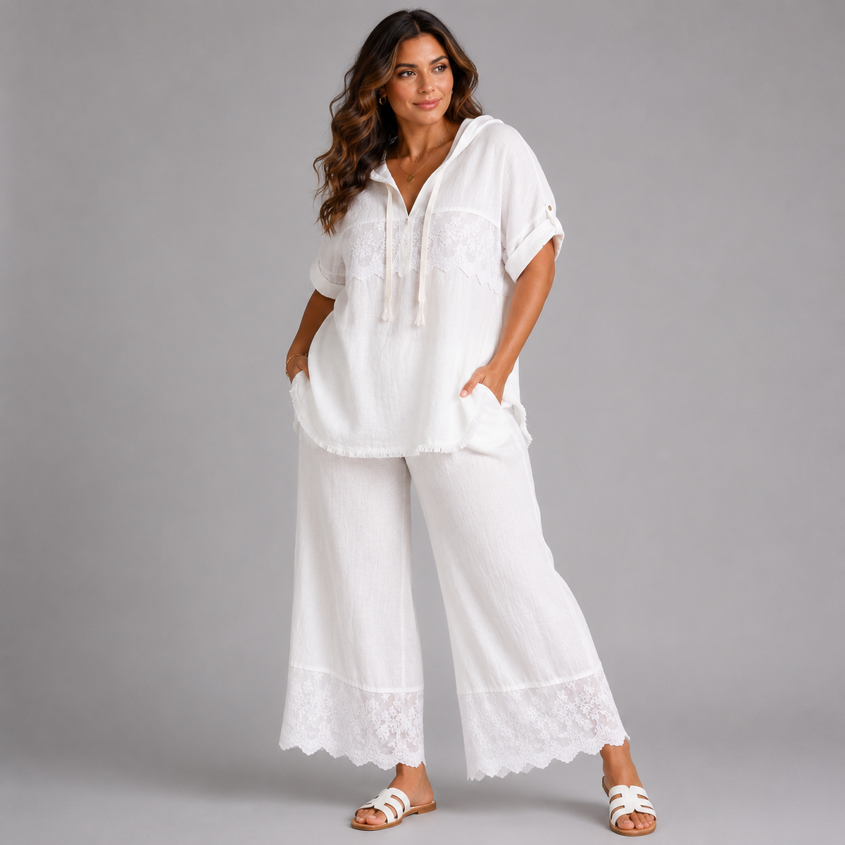 Frayed Hem Cotton / Linen Embroidered Hoodie (Copy)