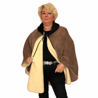 THICK FLEECE LINED CAPE WITH NECK TIE AND COLLAR