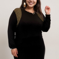 ROCKTHOSECURVES BLACK SOFT STRETCHY SHIFT DRESS WITH GOLD SPARKLY SHOULDERS