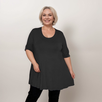 ROCKTHOSECURVES LOOSE FITTING A-LINE SWING TOP WITH BUTTON SLEEVES