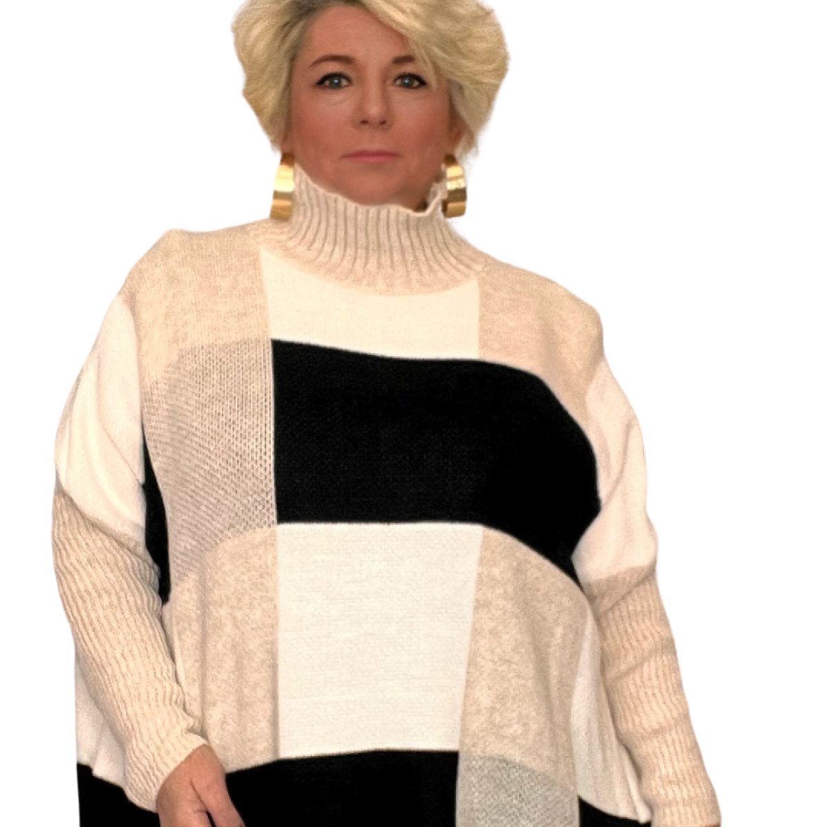 LOOSE FIT SQUARE KNIT A LINE POLO NECK JUMPER