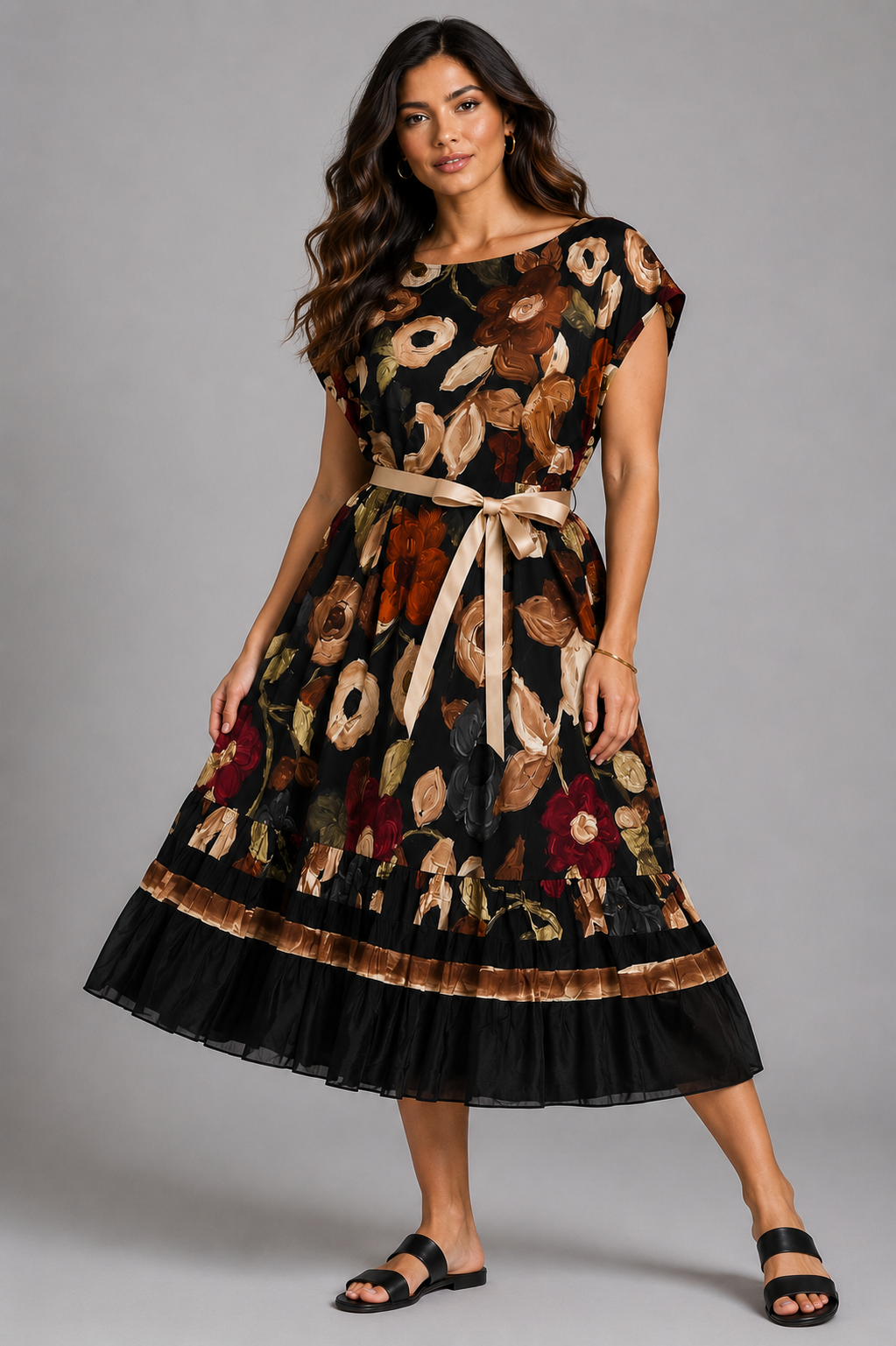 Floral dress with tie belt