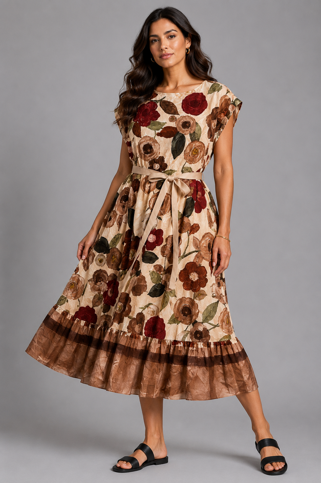 Floral dress with tie belt