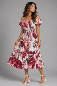 rose print white dresses