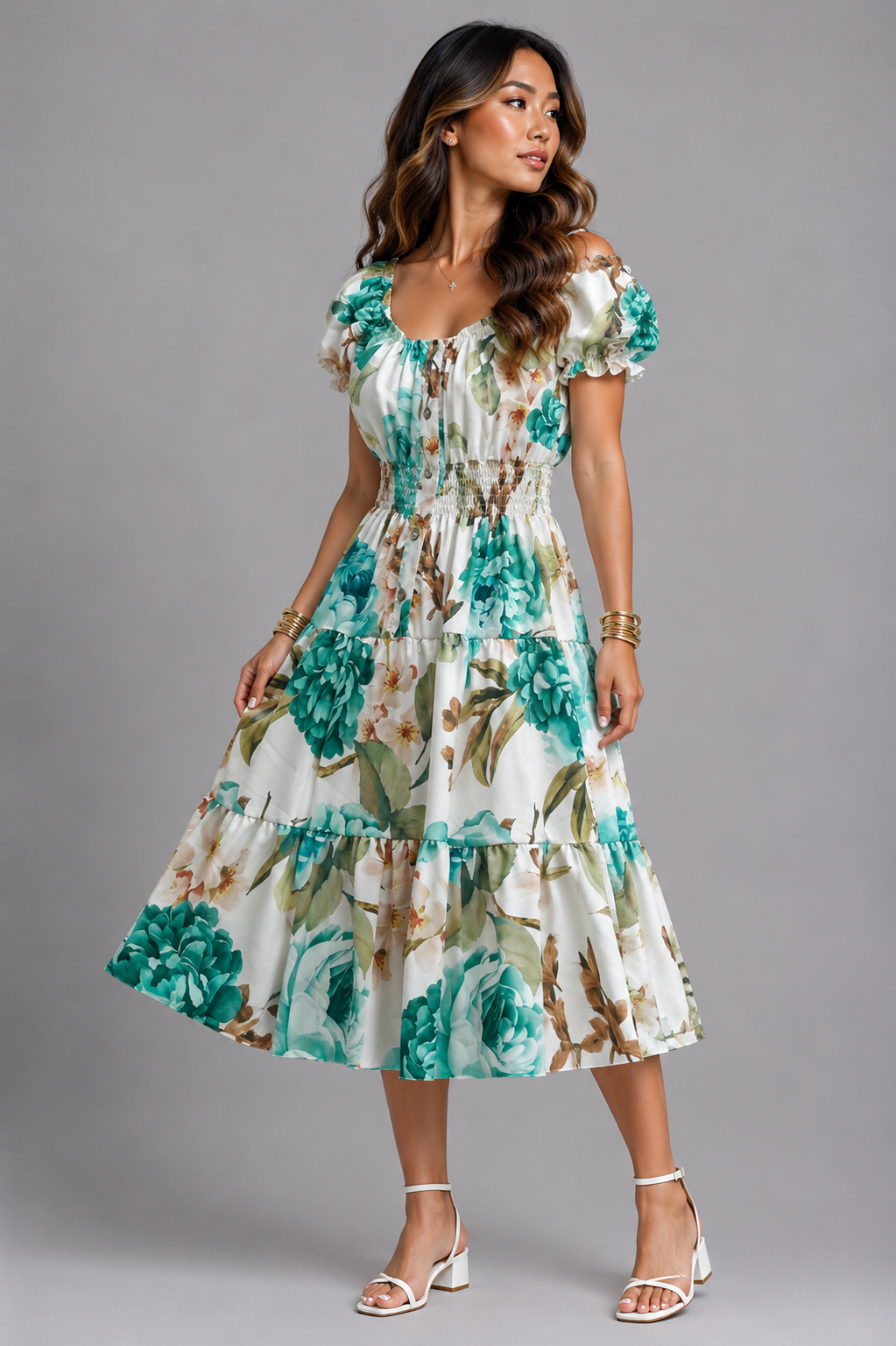 rose print white dresses