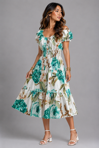 rose print white dresses