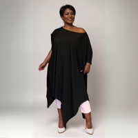 ROCKTHOSECURVES BLACK HANKY HEM OFF SHOULDER LONG TOP