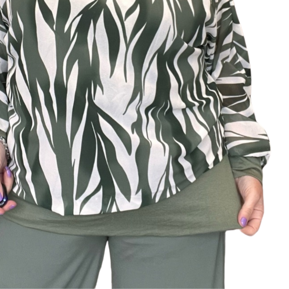 STRIPED BATWING BLOUSE WITH WIDE ELASTIC HEM AND CUFFS