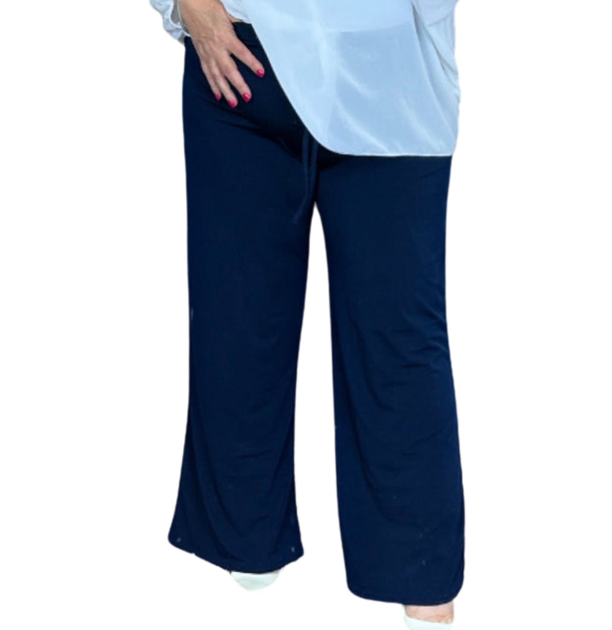 PLAIN STRETCHY HIGH WAIST WIDE LEG PALAZZO TROUSERS