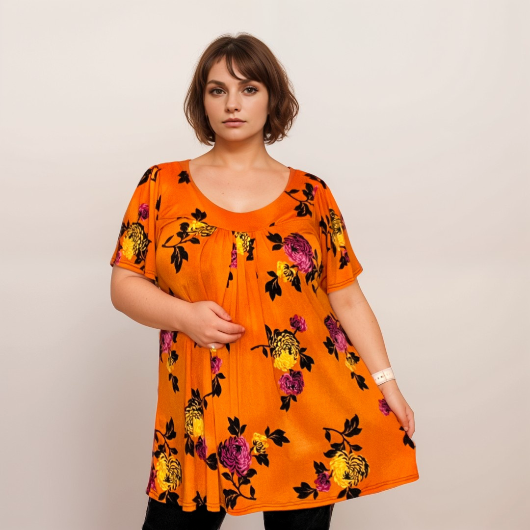 ROCKTHOSECURVES BRIGHT PEONY FLORAL SHORT SLEEVE SMOCK TOP A-LINE