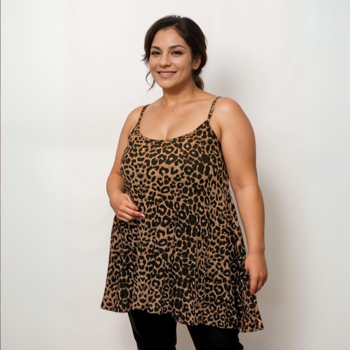 ROCKTHOSECURVES BROWN LEOPARD CAMI SWING VEST TOP