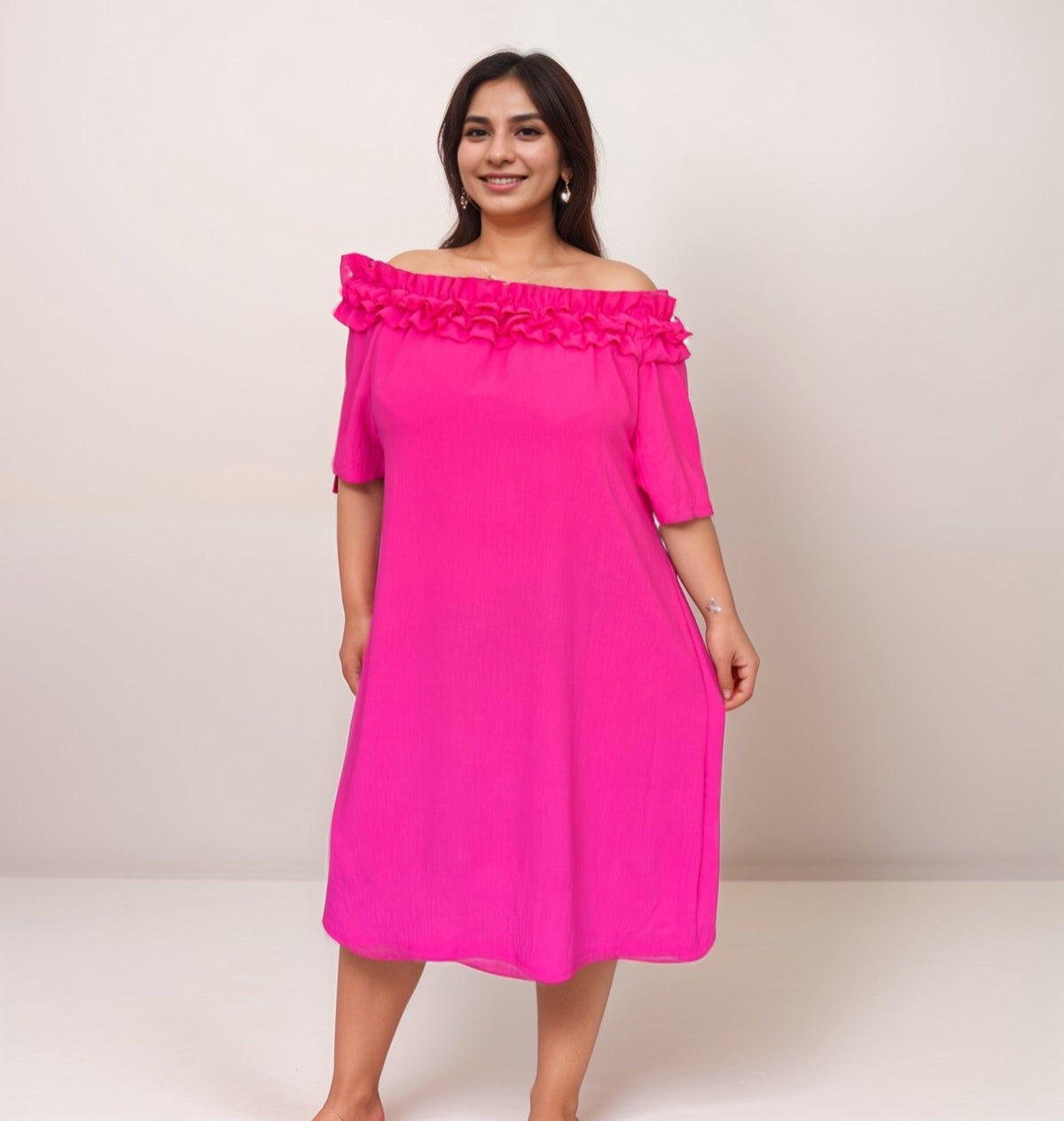 ROCKTHOSECURVES RUFFLED NECKLINE OFF SHOULDER LOOSE FITTING PRETTY DRESS