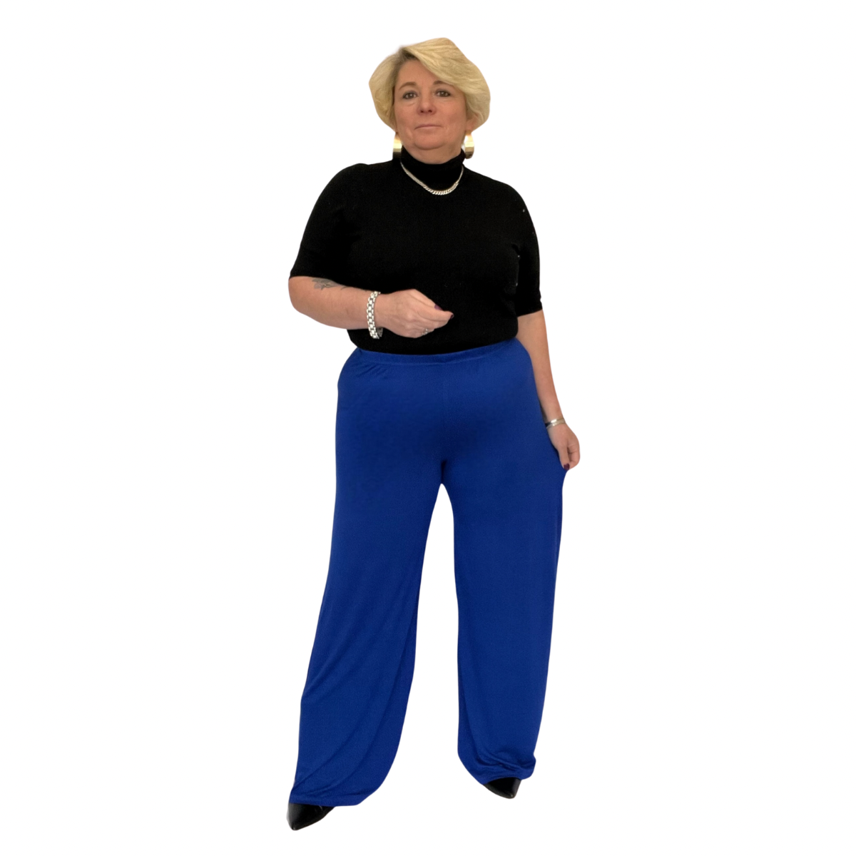 ROCKTHOSECURVES PLAIN STRETCHY WIDE LEG ELAST WAIST PALAZZO TROUSERS