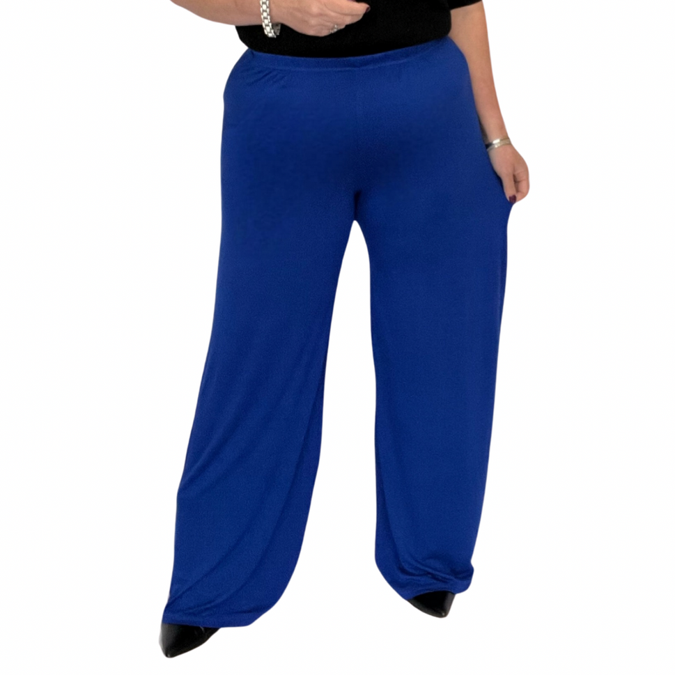 ROCKTHOSECURVES PLAIN STRETCHY WIDE LEG ELAST WAIST PALAZZO TROUSERSRoyal Blue / UK 12-14