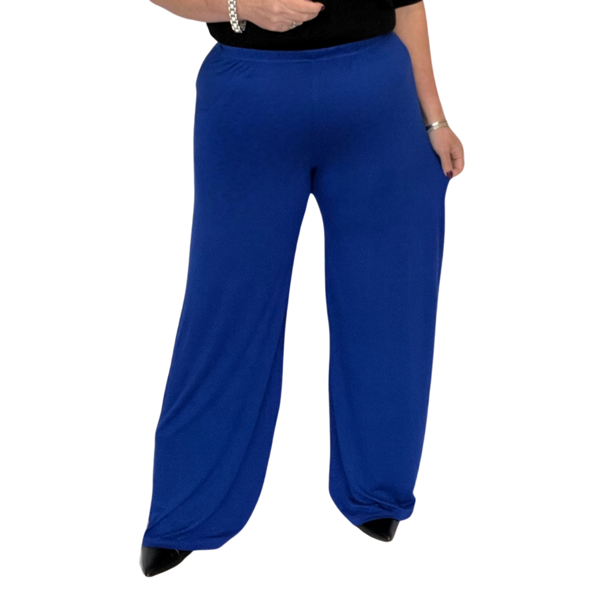 ROCKTHOSECURVES PLAIN STRETCHY WIDE LEG ELAST WAIST PALAZZO TROUSERS