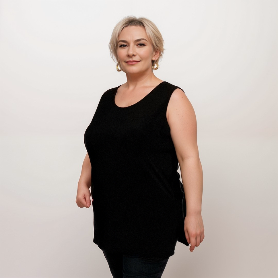 Plus-Size Sleeveless Vest with Cut-Side DetailBLACK / UK 12-14