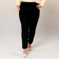 ROCKTHOSECURVES PLAIN BLACK ELASTICATED WAIST TROUSERS WITH FLAT FRONT