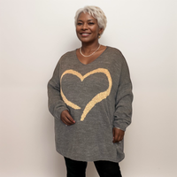 ROCKTHOSECURVES OVERSIZED V-NECK JUMPER WITH LARGE GOLD HEART