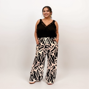 BRUSH STROKE ELASTIC WAIST TROUSERS WITH POCKETS
