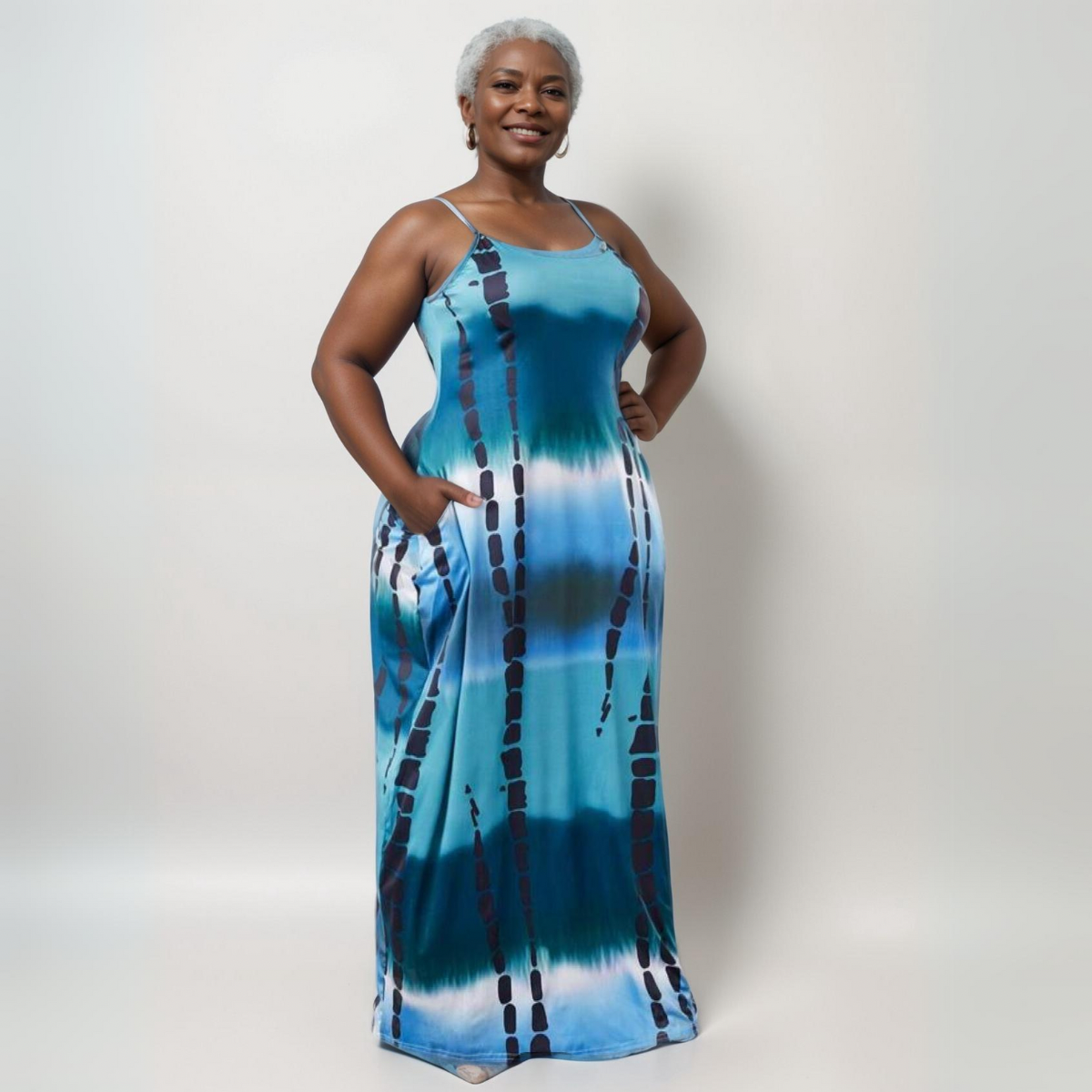 ROCKTHOSECURVES STRAPPY TIE DYE POCKET SIDE STRETCHY MAXI DRESS