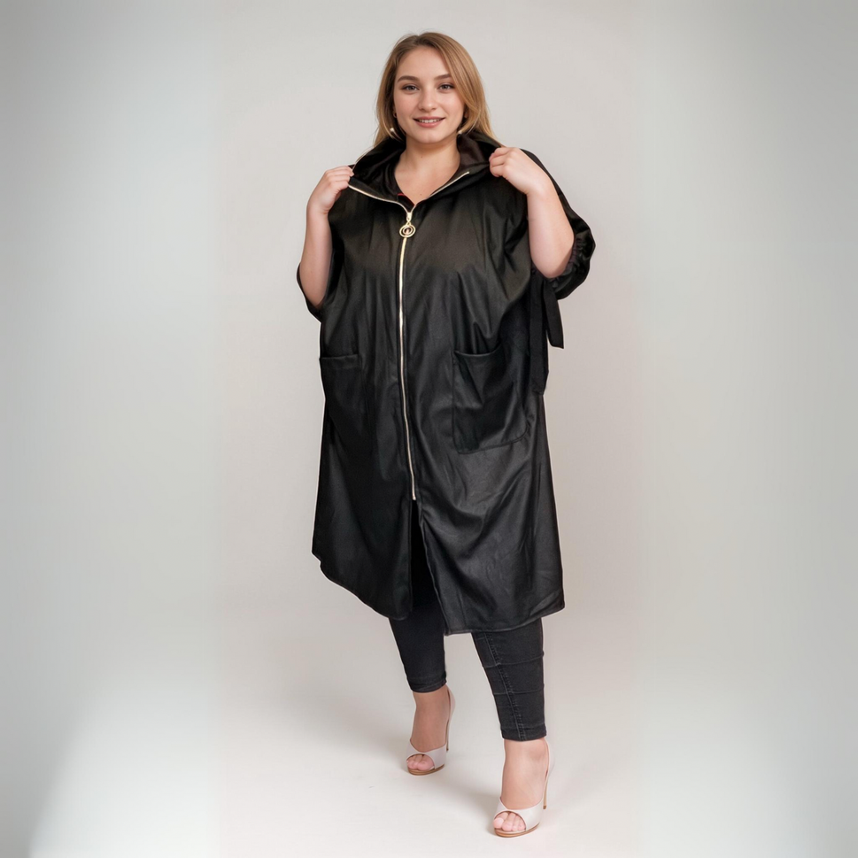 ROCKTHOSECURVES FAUX LEATHER LONG LENGTH COAT WITH SIDE SPLITSBLACK / UK 16-18