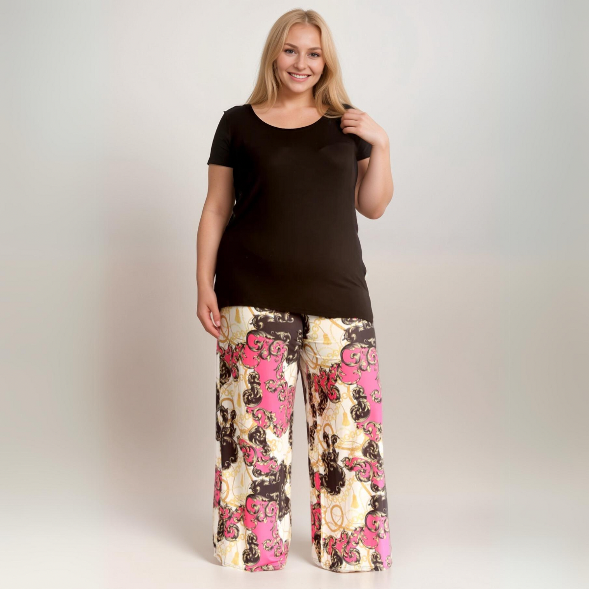 ROCKTHOSECURVES CHAIN PRINT ELASTIC WAIST PALAZZO TROUSERS