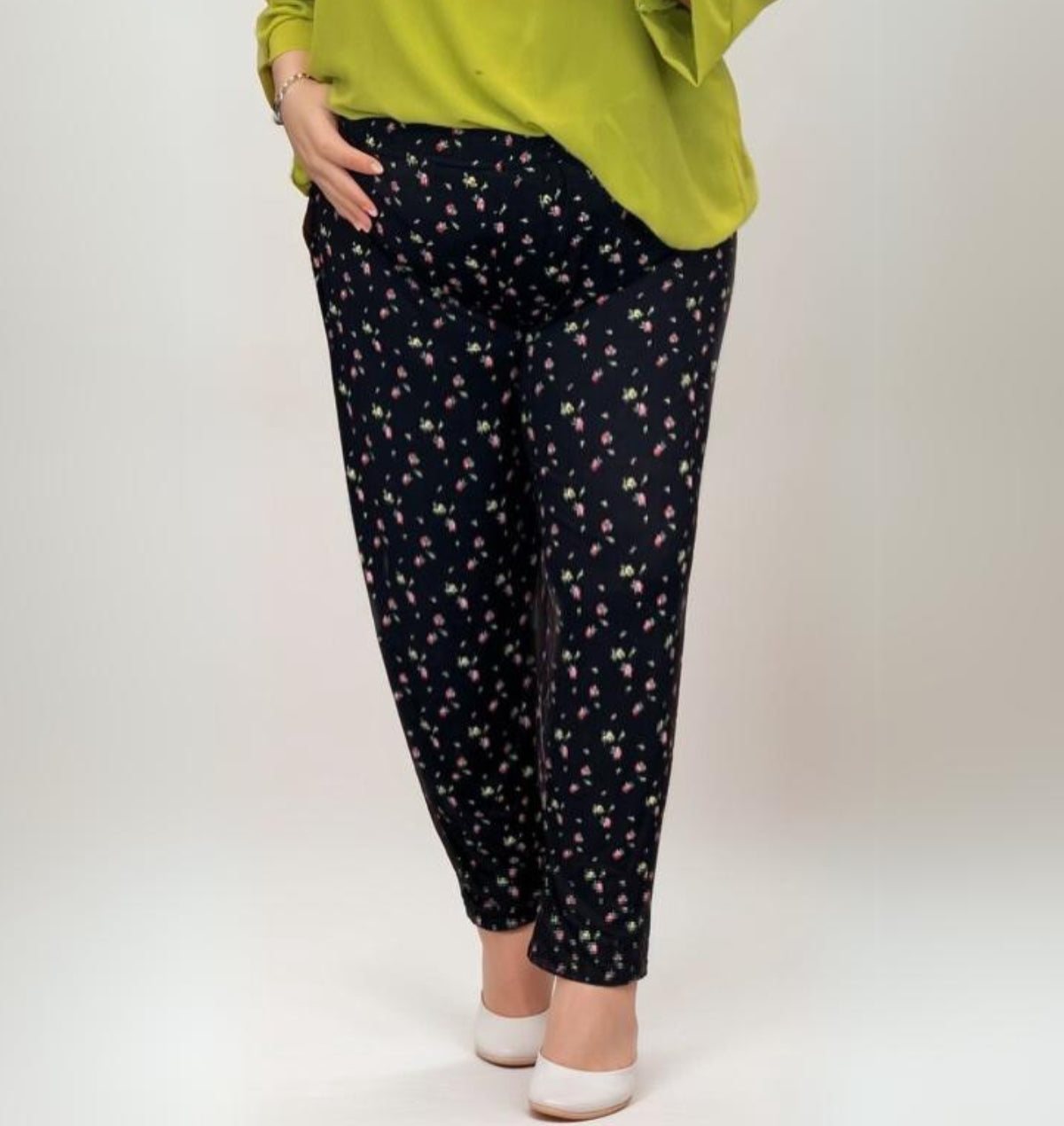 ROCKTHOSECURVES BLACK PINK LIME FLORAL SOFT ELASTIC WAIST TROUSERS