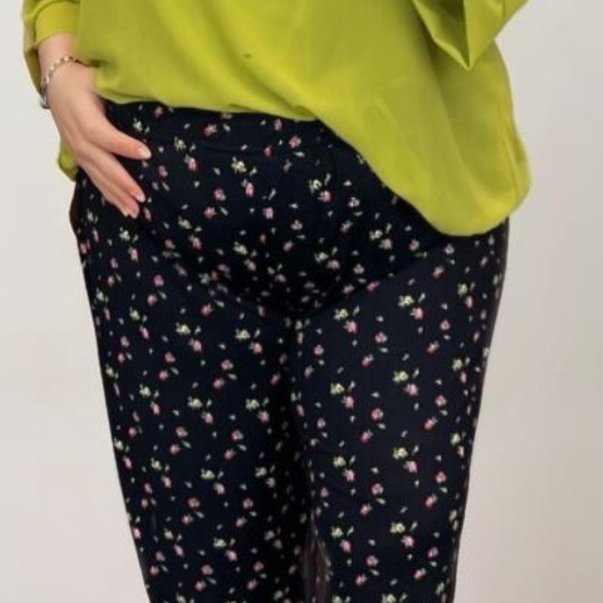 ROCKTHOSECURVES BLACK PINK LIME FLORAL SOFT ELASTIC WAIST TROUSERS