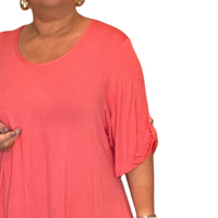 LOOSE FITTING A-LINE SWING TOP WITH BUTTON SLEEVES