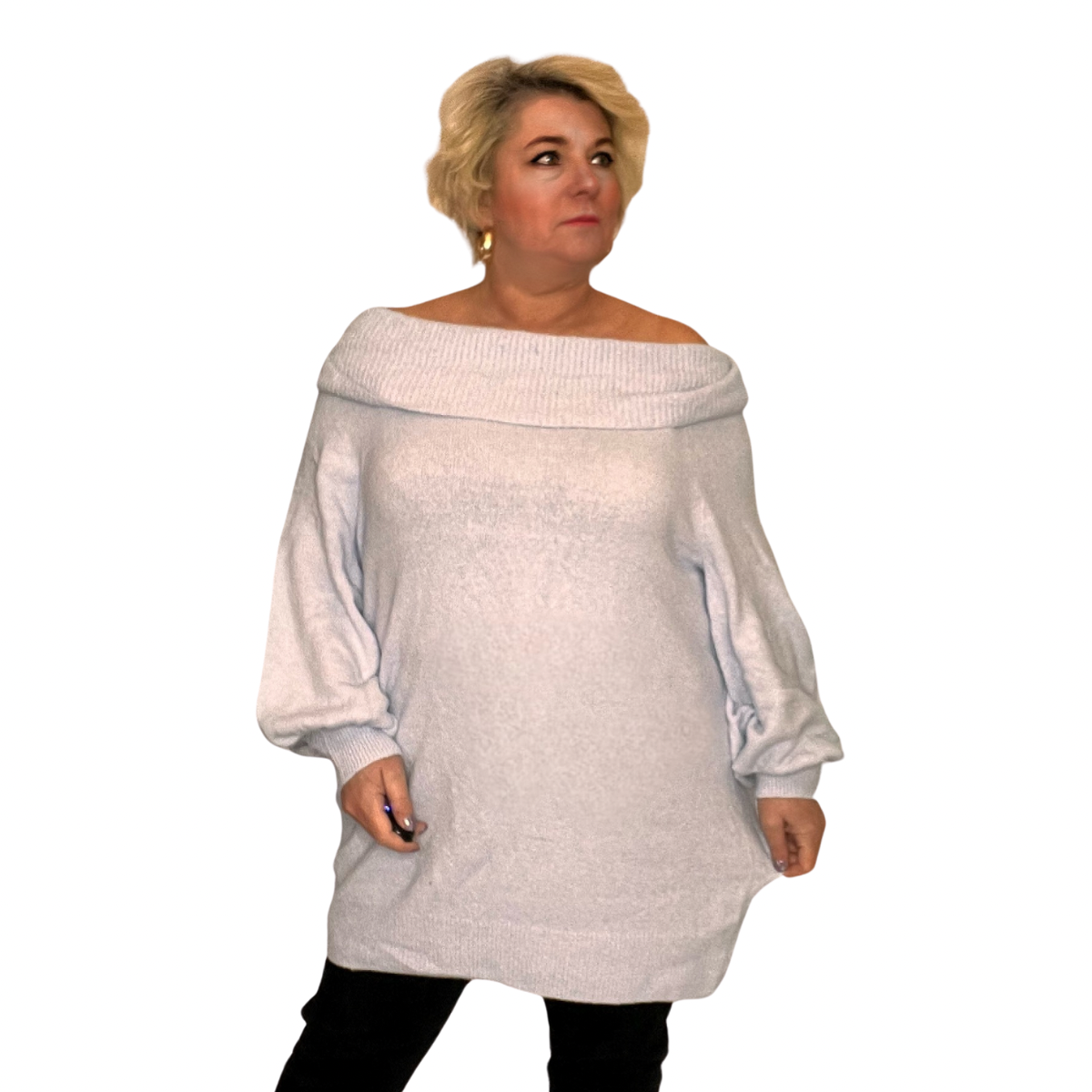 SOFT KNITTED LONG LENGTH OFF SHOULDER JUMPER rockthosecurves