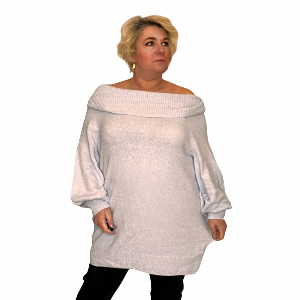 SOFT KNITTED LONG LENGTH OFF SHOULDER JUMPER