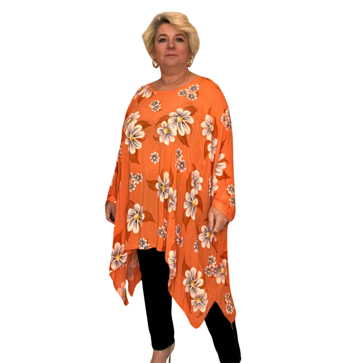 FLORAL OVERSIZED KAFTAN / BLOUSE WITH SEQUIN CUFFS