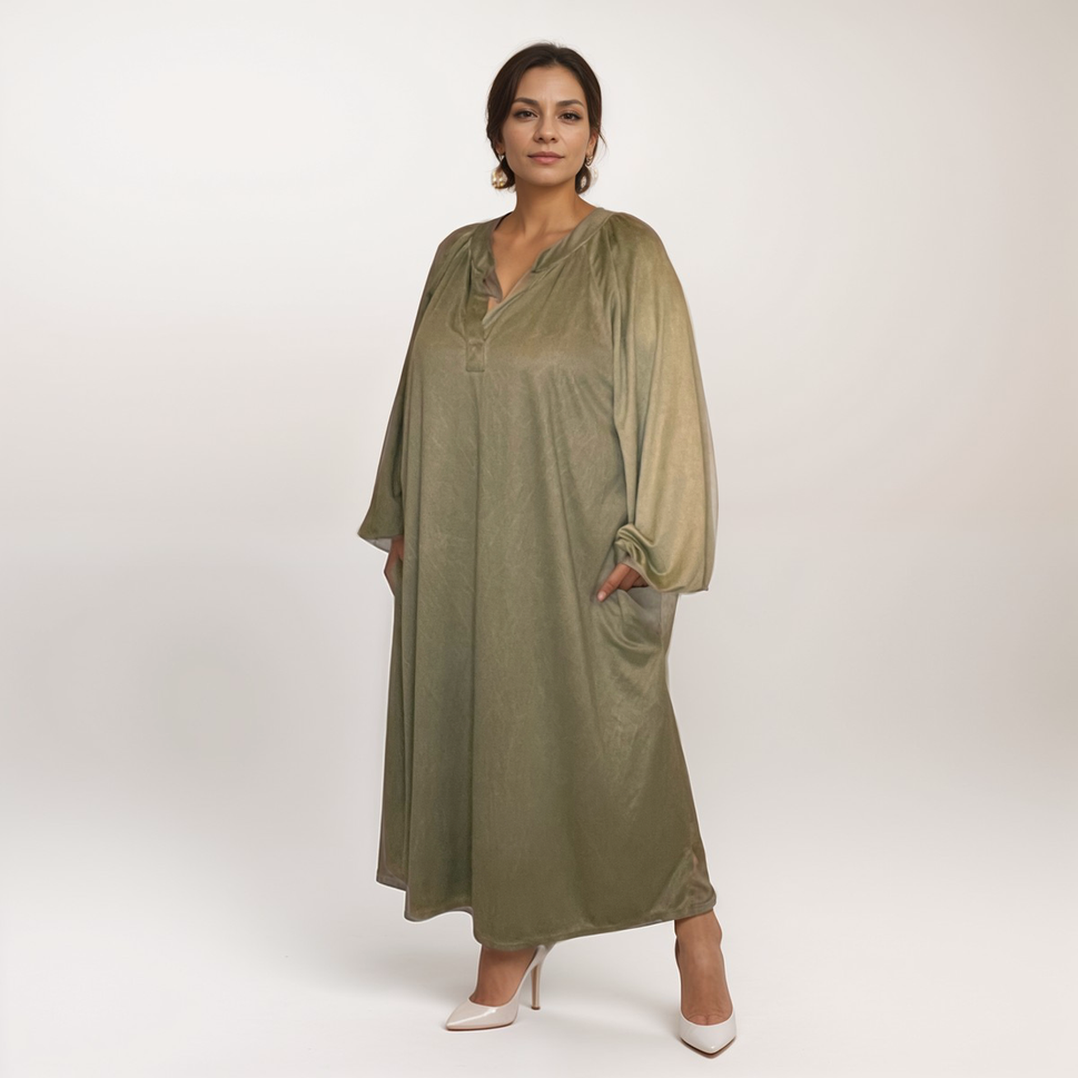 ROCKTHOSECURVES SUEDETTE LOOSE FITTING POCKET DRESSGREEN / UK 16-18