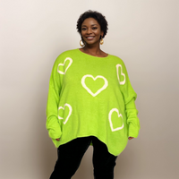 ROCKTHOSECURVES SCOOP HEM OVERSIZED KNITTED JUMPER WITH HEARTS