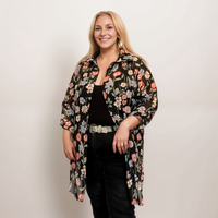 ROCKTHOSECURVES BLACK BLUE FLORAL LONG SHIRT BLOUSE