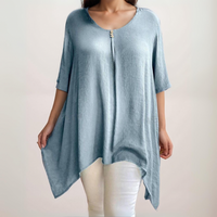 ROCKTHOSECURVES LOOSE FITTING BUTTON DETAIL HANKY HEM LONG BLOUSE