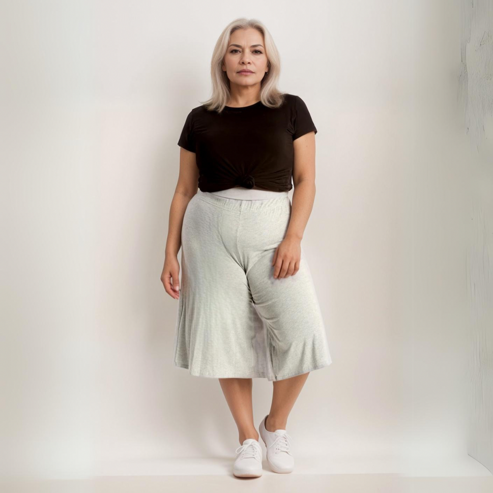 PLAIN ELASTIC HIGH WAIST WIDE LEG CULOTTES SHORTSGrey / UK 12-14